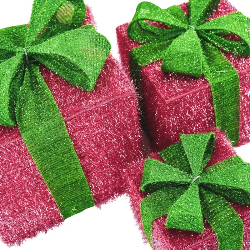 LED-Weihnachtsgeschenkboxen aus Polystyrol, 3er-Set von Housevitamin in Rosa/Grün, 15, 20 und 25 cm, Ansicht 3