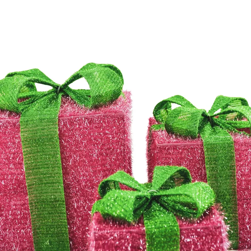 LED-Weihnachtsgeschenkboxen aus Polystyrol, 3er-Set von Housevitamin in Rosa/Grün, 15, 20 und 25 cm, Ansicht 5