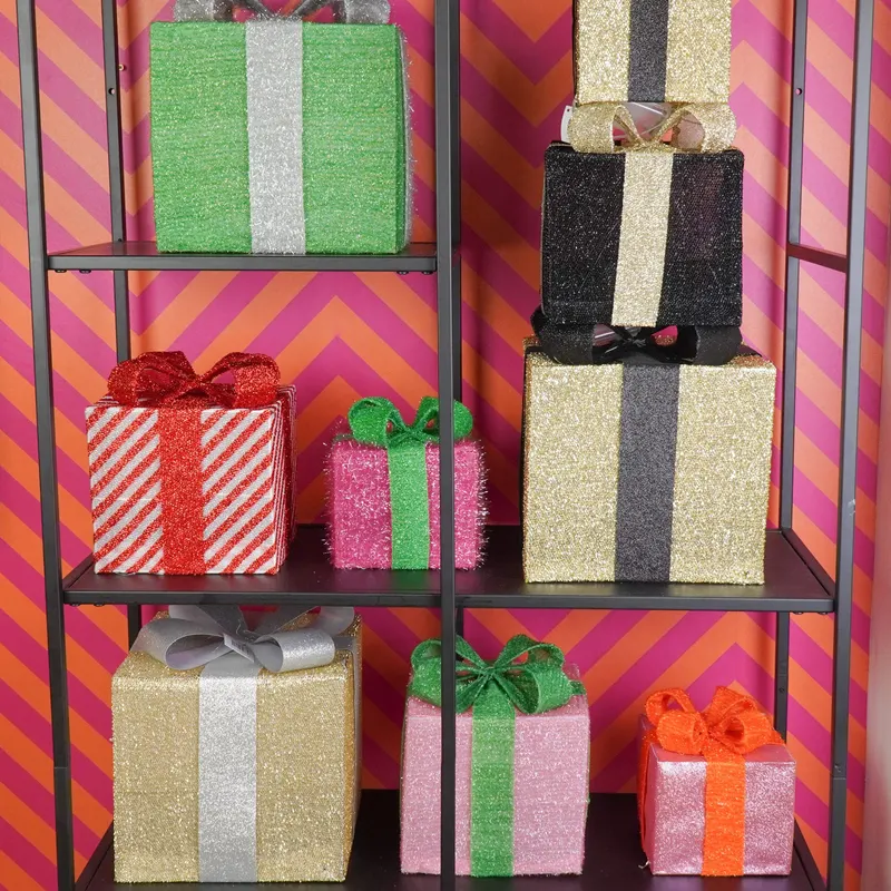LED-Weihnachtsgeschenkboxen aus Polystyrol, 3er-Set von Housevitamin in Rosa/Grün, 15, 20 und 25 cm, Ansicht 8