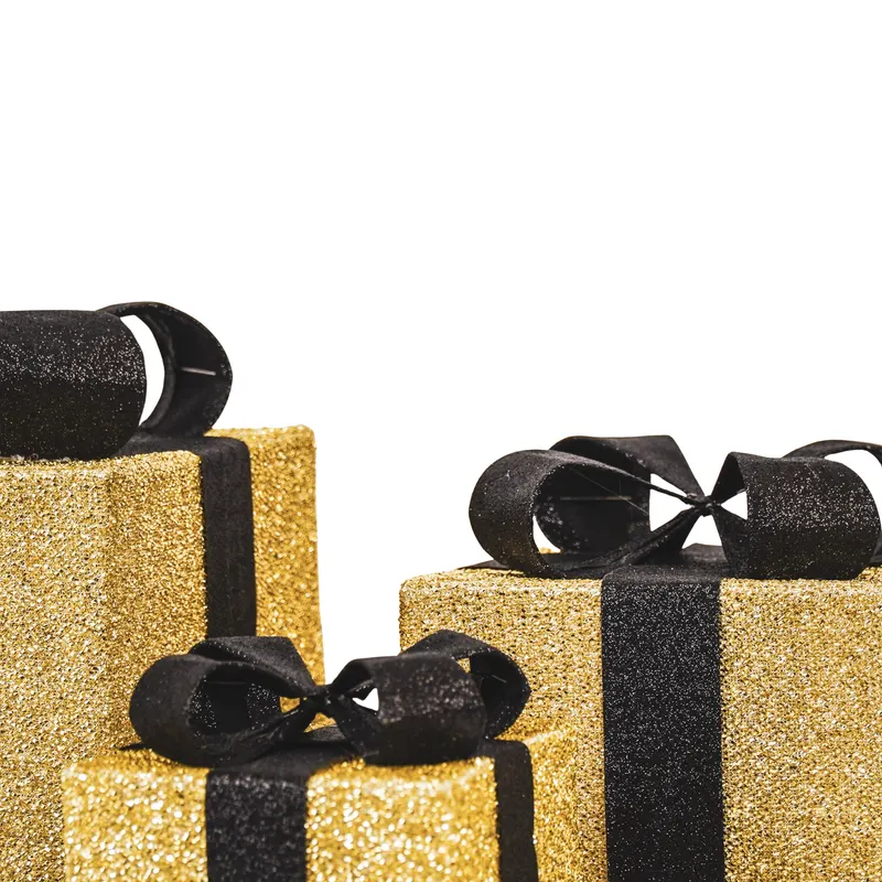 LED-Weihnachtsgeschenkboxen aus Polystyrol, 3er-Set von Housevitamin in Goldfarben/Schwarz, 15, 20 und 25 cm, Ansicht 2
