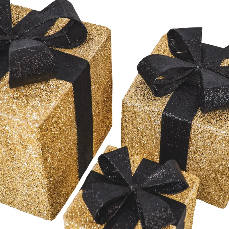 LED-Weihnachtsgeschenkboxen aus Polystyrol, 3er-Set von Housevitamin in Goldfarben/Schwarz, 15, 20 und 25 cm, Ansicht 4