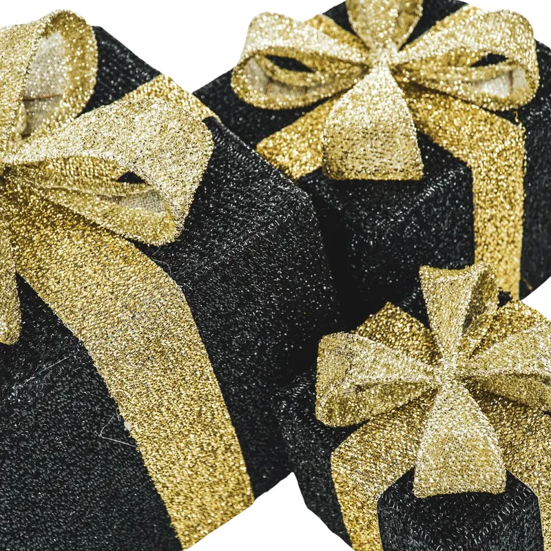 LED-Weihnachtsgeschenkboxen aus Polystyrol, 3er-Set von Housevitamin in Schwarz/Goldfarben, 15, 20 und 25 cm, Ansicht 2