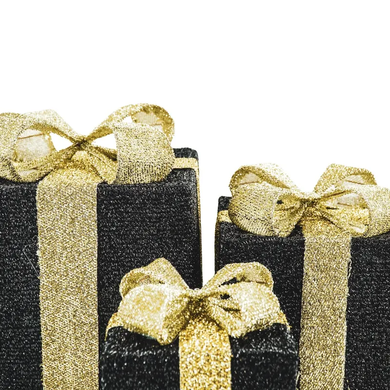 LED-Weihnachtsgeschenkboxen aus Polystyrol, 3er-Set von Housevitamin in Schwarz/Goldfarben, 15, 20 und 25 cm, Ansicht 4