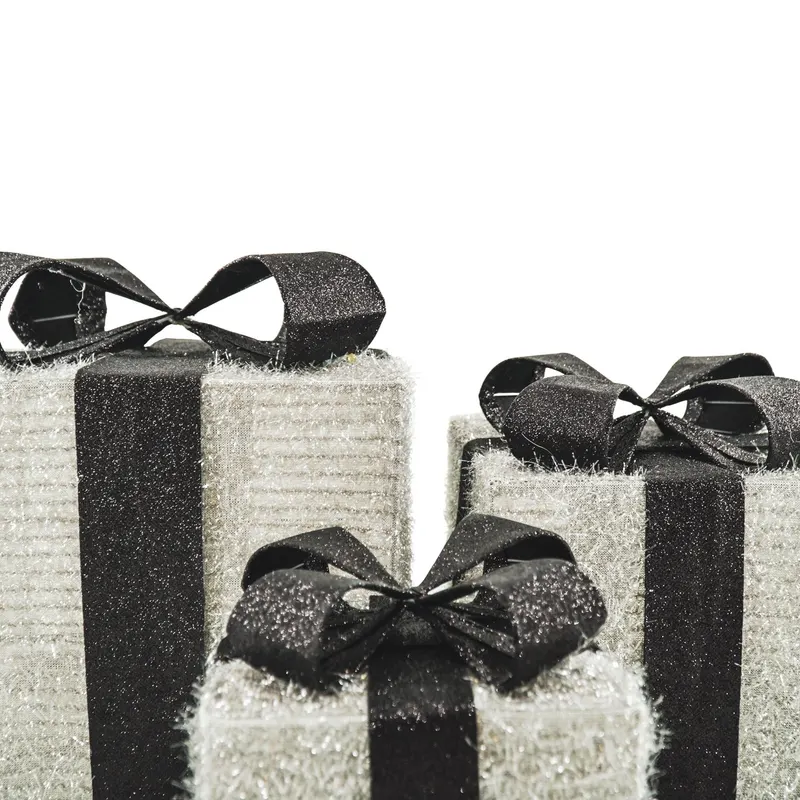 LED-Weihnachtsgeschenkboxen aus Polystyrol, 3er-Set von Housevitamin in Silber/Schwarz, 15, 20 und 25 cm, Ansicht 3