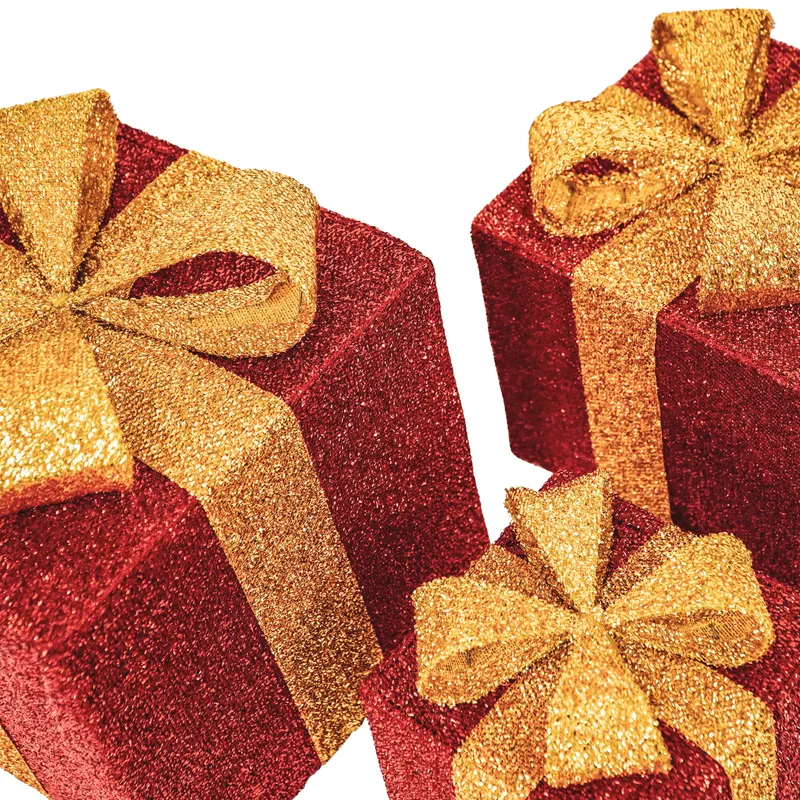 LED-Weihnachtsgeschenkboxen aus Polystyrol, 3er-Set von Housevitamin in Rot/Goldfarben, 15, 20 und 25 cm, Ansicht 2