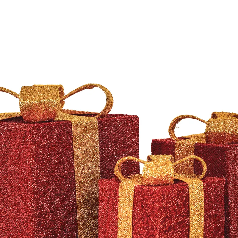 LED-Weihnachtsgeschenkboxen aus Polystyrol, 3er-Set von Housevitamin in Rot/Goldfarben, 15, 20 und 25 cm, Ansicht 4