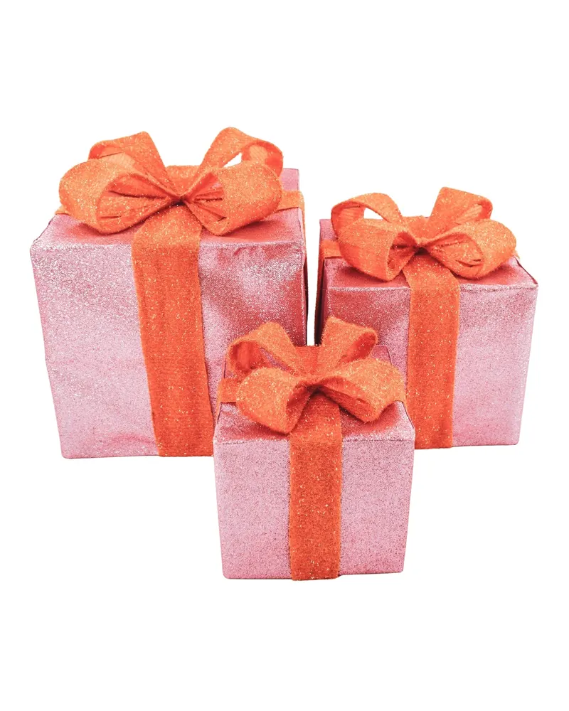 LED-Weihnachtsgeschenkboxen aus Polystyrol, 3er-Set von Housevitamin in Rosa/Orange, 15, 20 und 25 cm, Ansicht 1