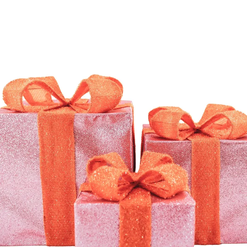 LED-Weihnachtsgeschenkboxen aus Polystyrol, 3er-Set von Housevitamin in Rosa/Orange, 15, 20 und 25 cm, Ansicht 2