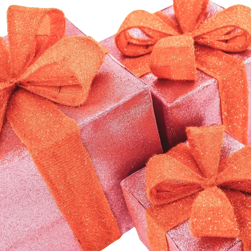 LED-Weihnachtsgeschenkboxen aus Polystyrol, 3er-Set von Housevitamin in Rosa/Orange, 15, 20 und 25 cm, Ansicht 5