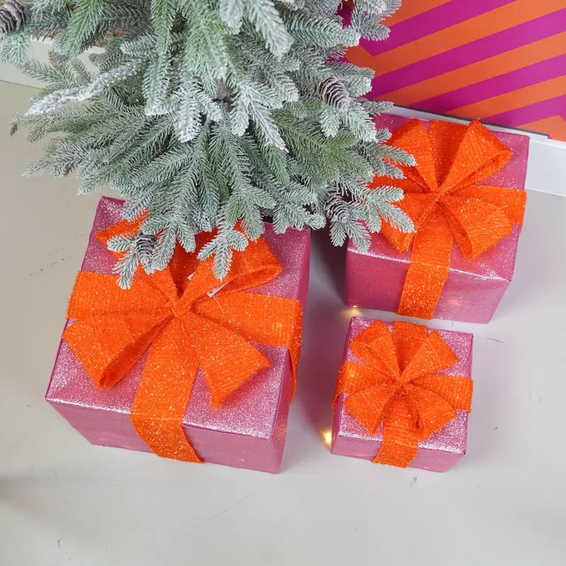 LED-Weihnachtsgeschenkboxen aus Polystyrol, 3er-Set von Housevitamin in Rosa/Orange, 15, 20 und 25 cm, Ansicht 6