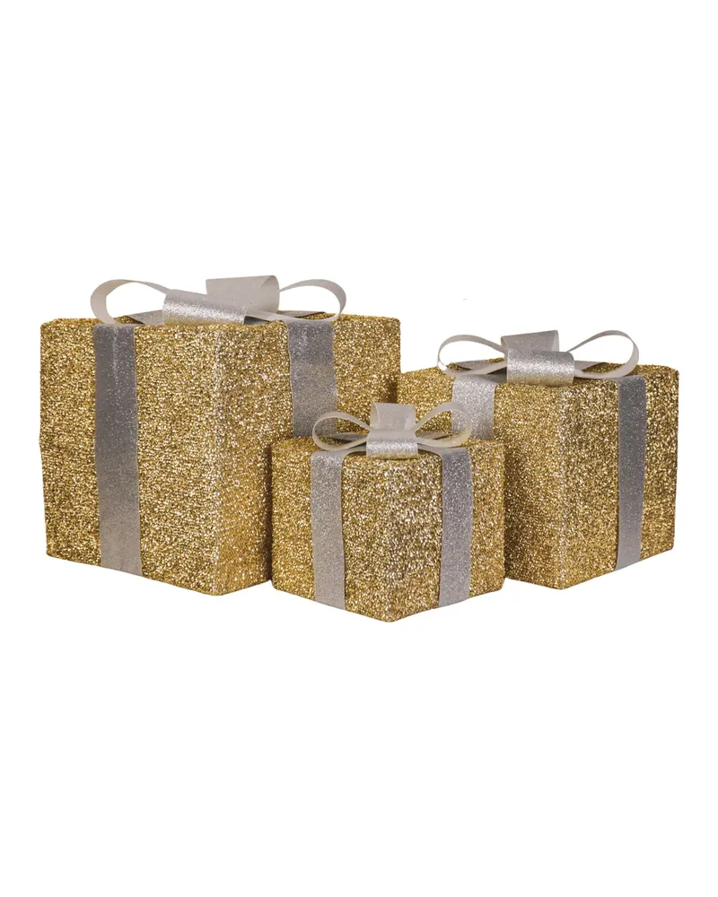 LED-Weihnachtsgeschenkboxen aus Polystyrol, 3er-Set von Housevitamin in Goldfarben/Silber, 15, 20 und 25 cm, Ansicht 1