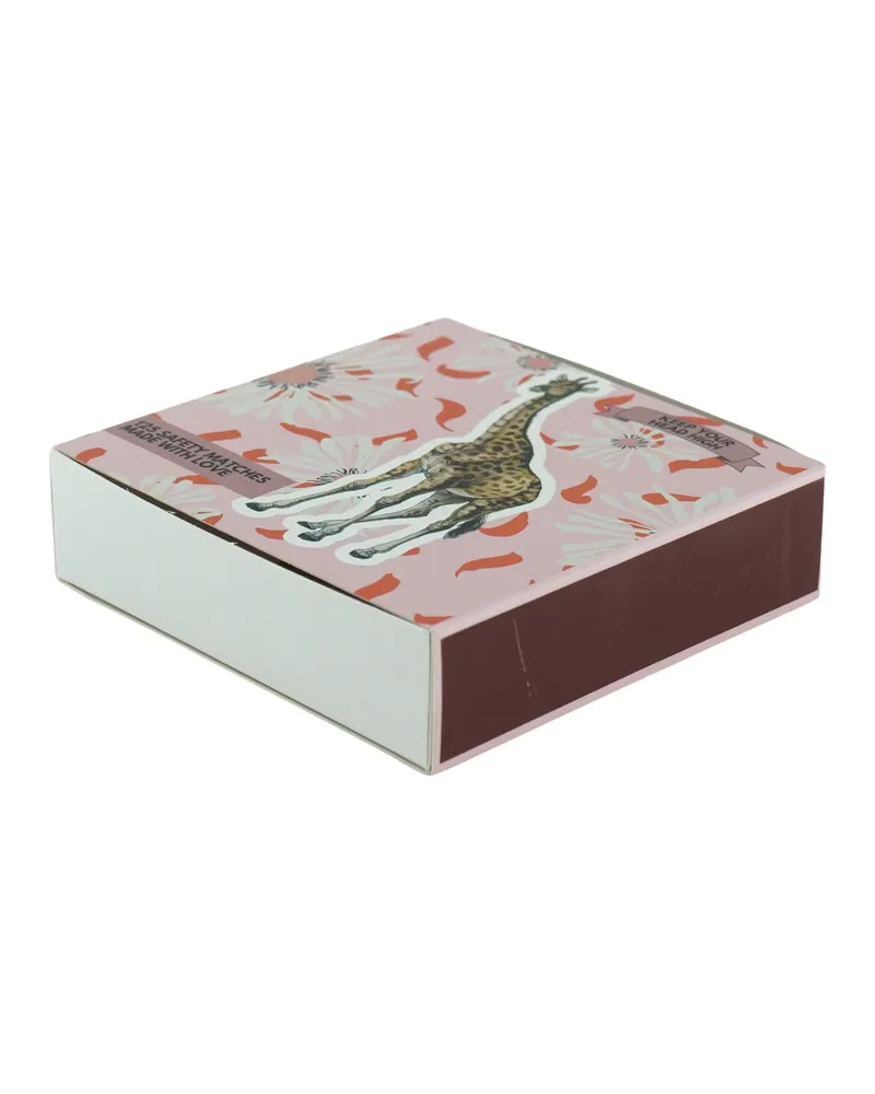 Streichholzschachtel Giraffe mit rosa Streichhölzern aus Holz, Rosa (Streichholzköpfe)