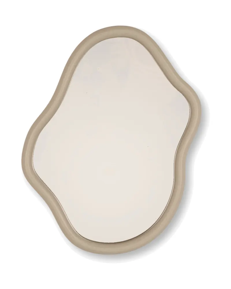Organisch geformter Wandspiegel aus MDF und Glas, Taupe