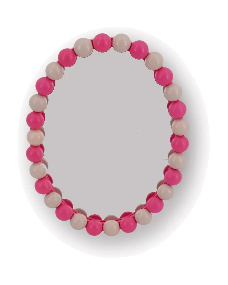 Ovaler Wandspiegel Bubbles mit Perlenrand aus MDF und Glas, Hellrosa und Neonrosa