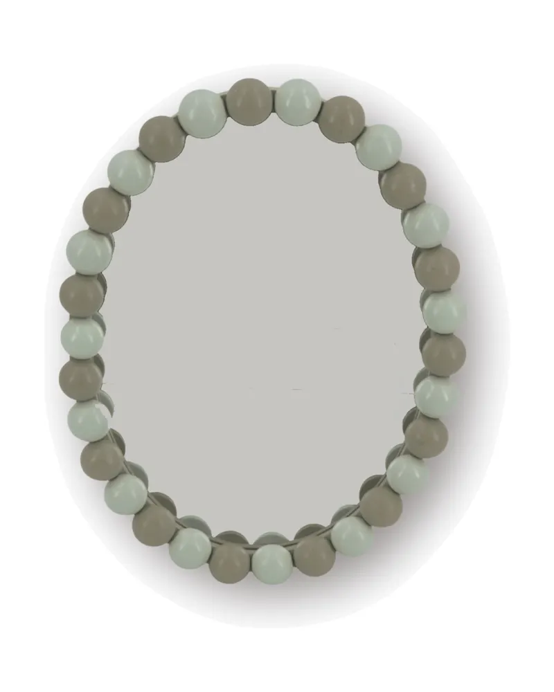 Ovaler Wandspiegel Bubbles mit zweifarbigem Perlenrand, Mint/Lila