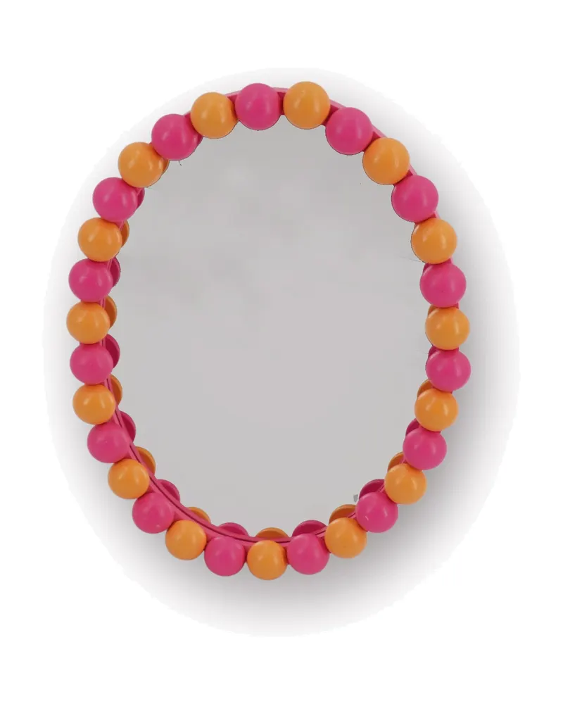 Ovaler Wandspiegel Bubbles mit zweifarbigem Perlenrand von Housevitamin in Neonpink/Orange, 29 × 22,5 cm, Ansicht 1