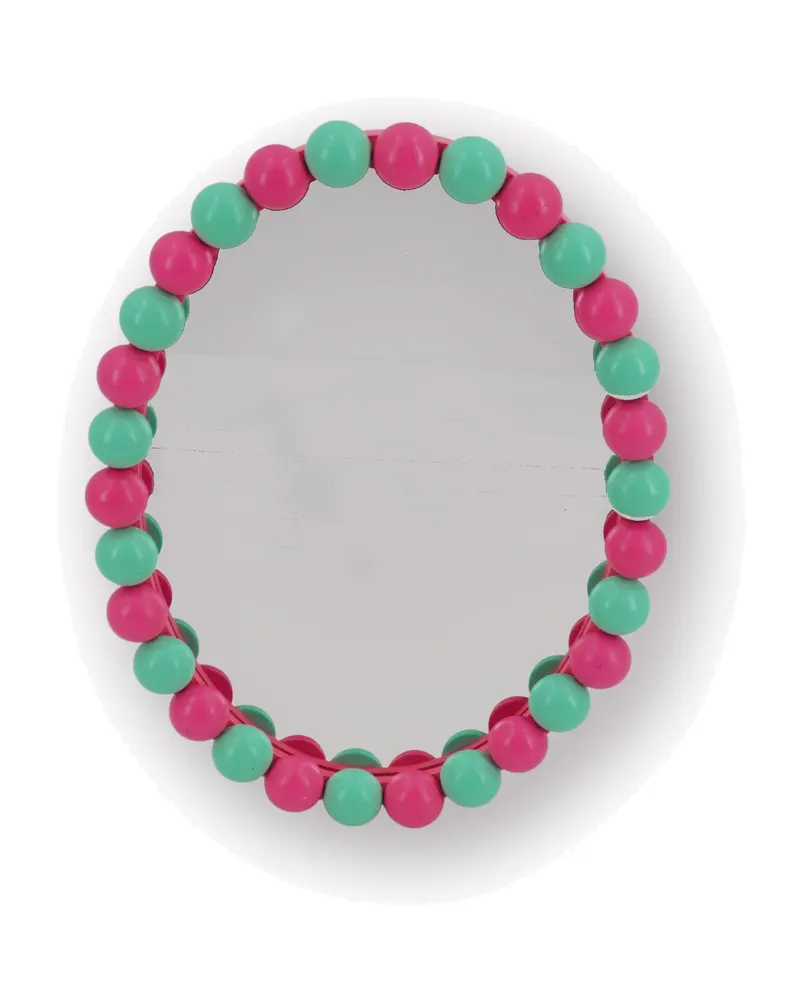 Ovaler Wandspiegel Bubbles mit zweifarbigem Perlenrand von Housevitamin in Neonpink/Mint, 29 × 22,5 cm, Ansicht 1