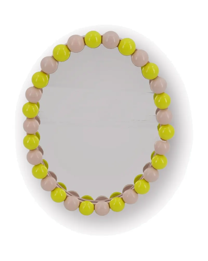 Ovaler Wandspiegel Bubbles mit zweifarbigem Perlenrand von Housevitamin in Hellrosa/Gelb, 29 × 22,5 cm, Ansicht 1