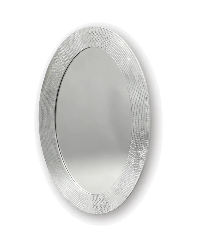 Ovaler Disco-Wandspiegel mit Spiegelfliesenrand, Silber