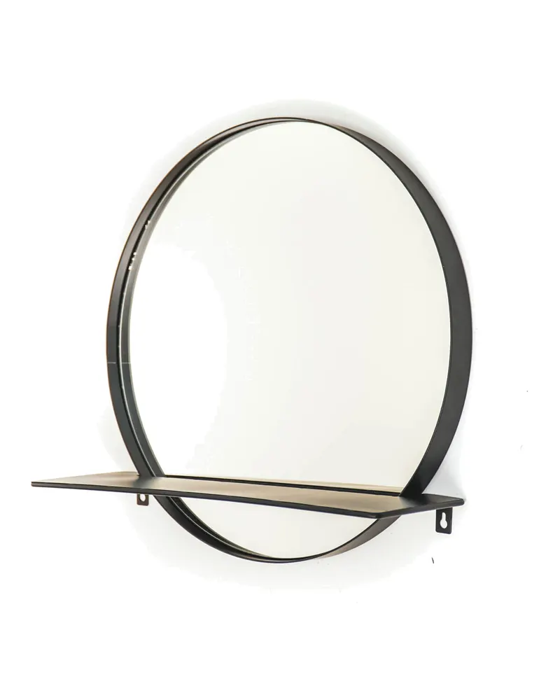 Runder Wandspiegel mit Ablage aus Metall, Ø 40 cm von Housevitamin in Schwarz, Ansicht 2