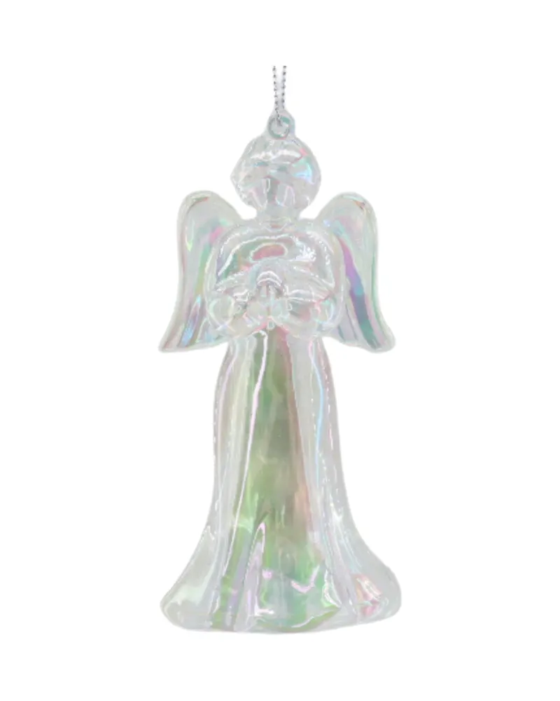 Christbaumschmuck Engel aus Kunststoff mit irisierendem Glanz, Silber