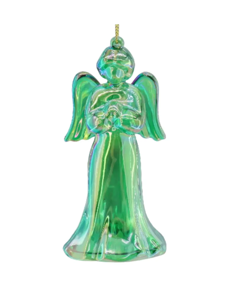 Christbaumschmuck Engel aus Kunststoff mit irisierendem Glanz von Housevitamin in Grün, 6 × 5,5 × 11 cm, Ansicht 1