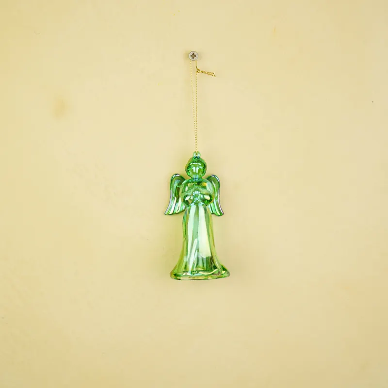 Christbaumschmuck Engel aus Kunststoff mit irisierendem Glanz von Housevitamin in Grün, 6 × 5,5 × 11 cm, Ansicht 3