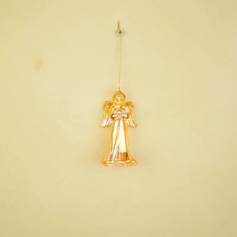 Christbaumschmuck Engel aus Kunststoff mit irisierendem Glanz von Housevitamin in Gelb, 6 × 5,5 × 11 cm, Ansicht 4