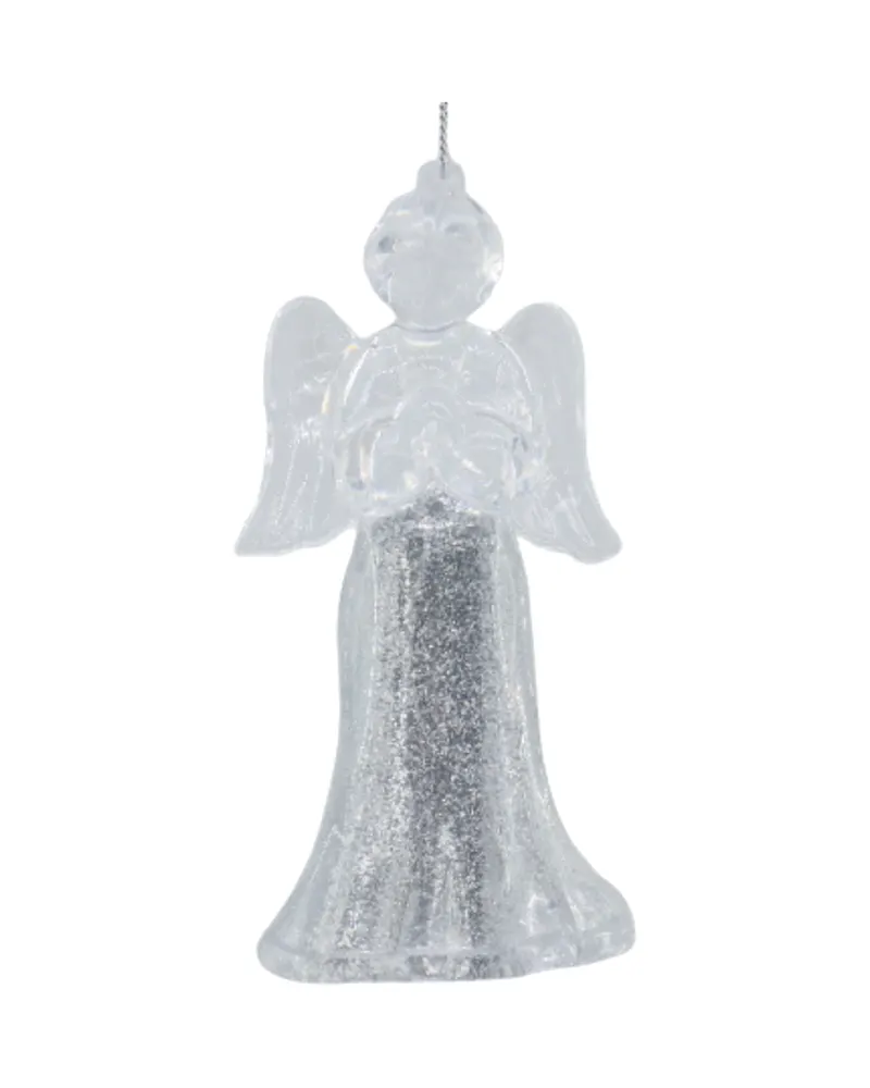 Christbaumschmuck Engel aus Kunststoff mit irisierendem Glanz, Silber