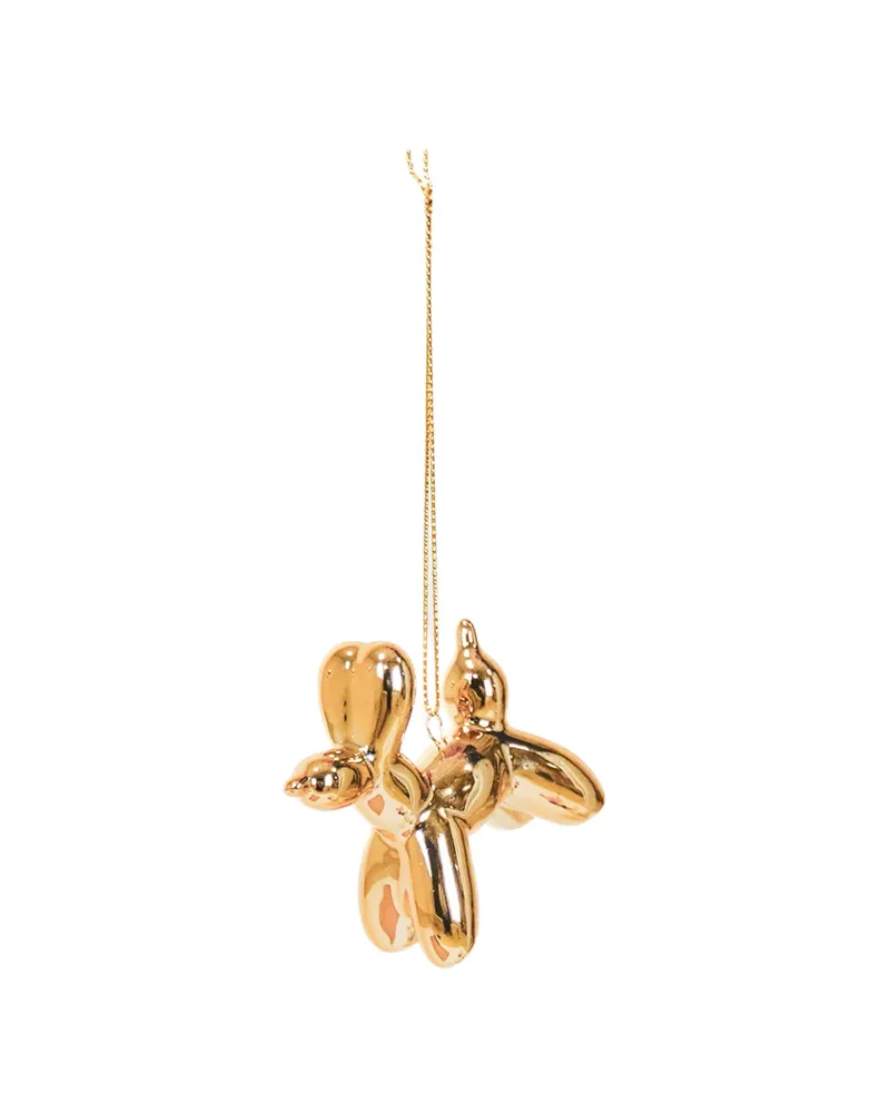 Ballonhund-Weihnachtsanhänger aus Keramik von Housevitamin in goldfarben, 6,5 × 3 × 6 cm, Ansicht 2