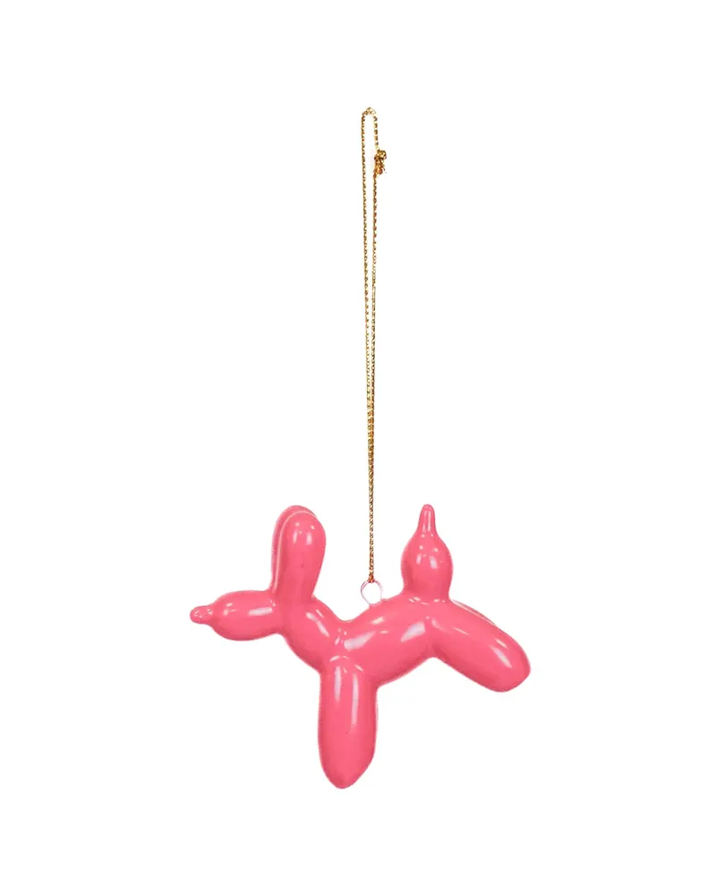 Ballonhund-Weihnachtsanhänger aus Keramik von Housevitamin in rosa, 6,5 × 3 × 6 cm, Ansicht 1