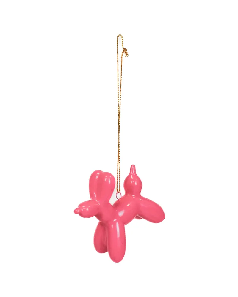 Ballonhund-Weihnachtsanhänger aus Keramik von Housevitamin in rosa, 6,5 × 3 × 6 cm, Ansicht 2