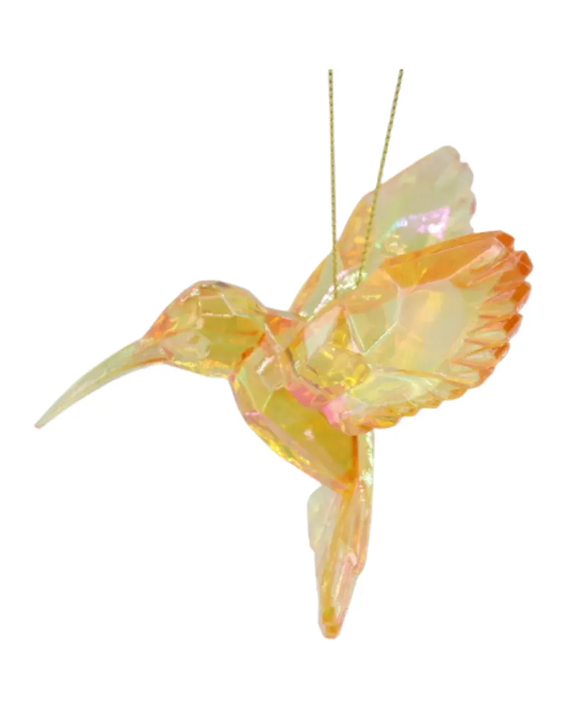 Weihnachtsanhänger Kolibri aus Acryl mit irisierendem Glanz von Housevitamin in Gelb, 9,5 × 7 × 9 cm
