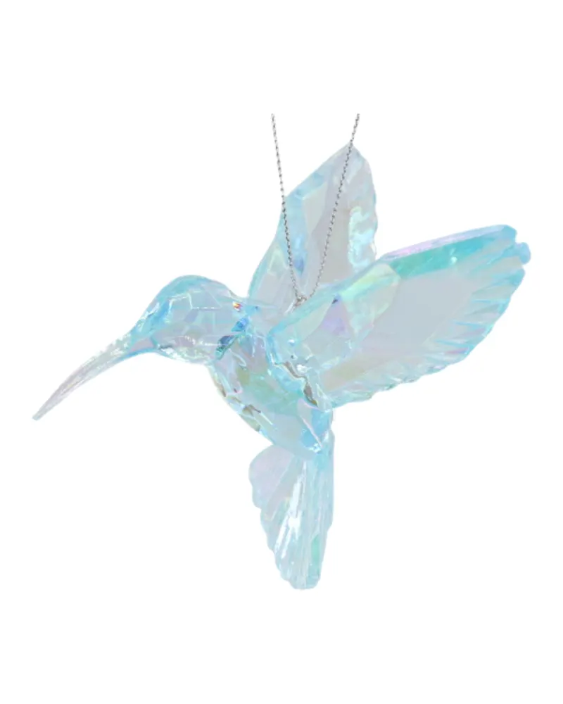 Weihnachtsanhänger Kolibri aus Acryl mit irisierendem Glanz von Housevitamin in Blau, 9,5 × 7 × 9 cm