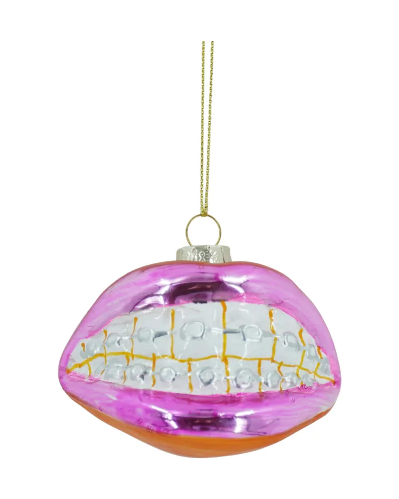 Weihnachtsanhänger mit Lippenmotiv aus rosa Glas