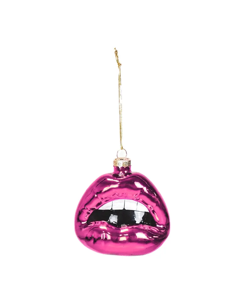 Weihnachtsanhänger Lippen aus Glas in Pink von Housevitamin in Pink, 8,5 × 3,5 × 8,5 cm, Ansicht 1