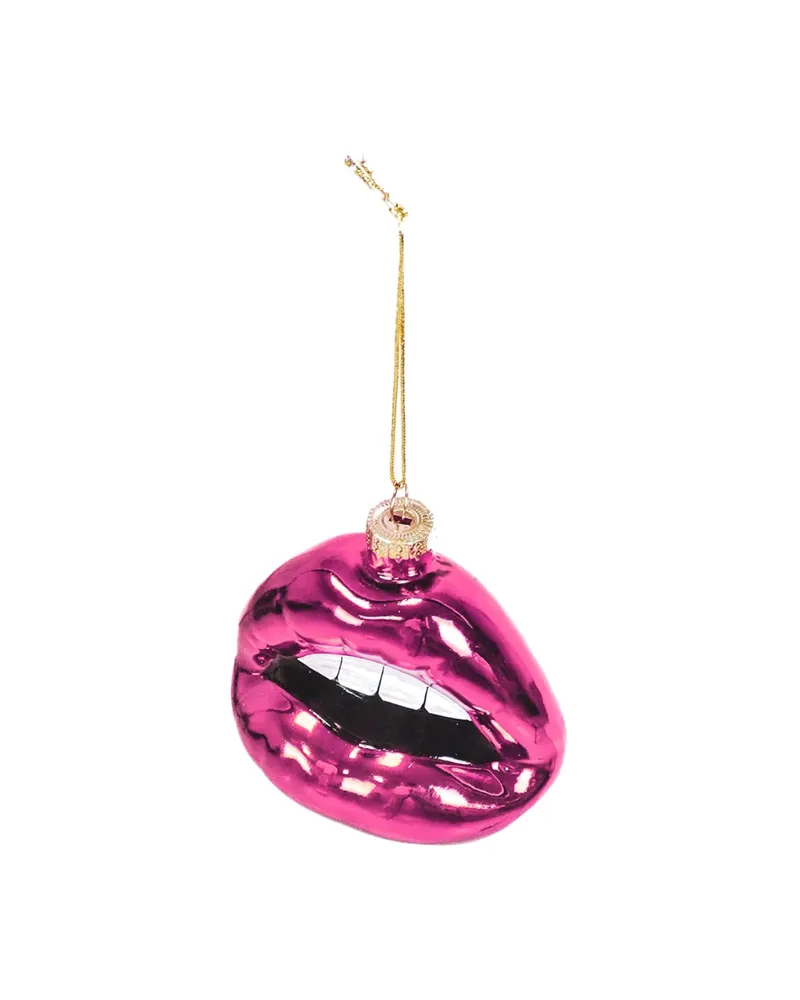 Weihnachtsanhänger Lippen aus Glas in Pink von Housevitamin in Pink, 8,5 × 3,5 × 8,5 cm, Ansicht 2
