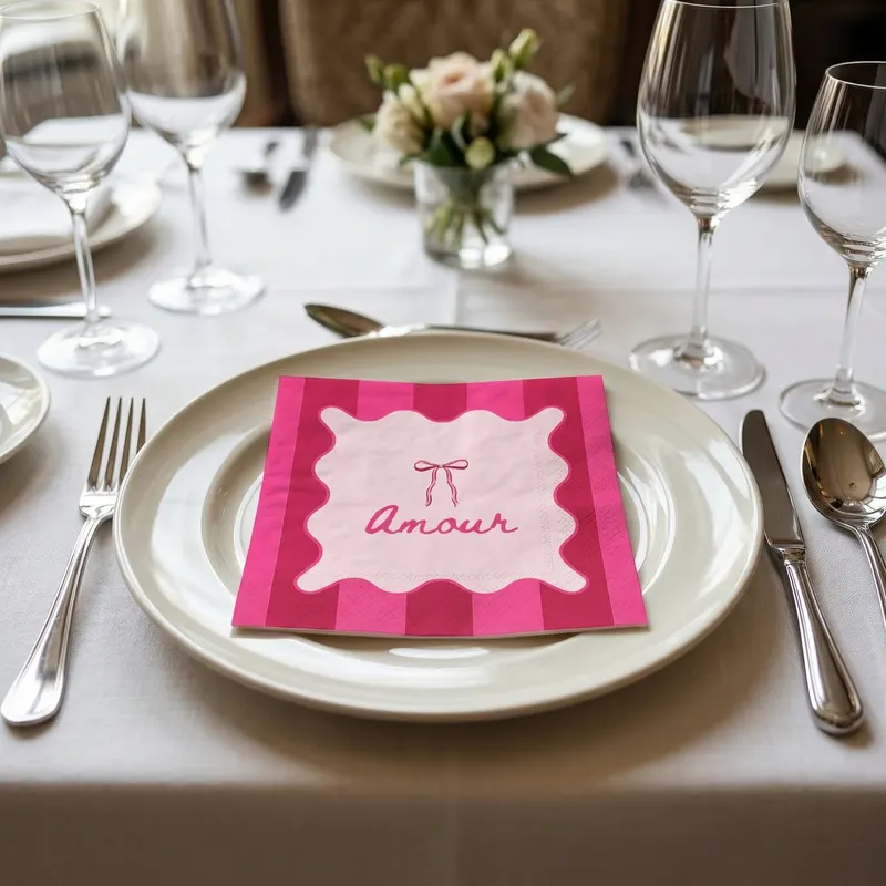 Papierservietten Amour aus FSC-zertifiziertem Papier, 3-lagig von Housevitamin in Rot und Rosa, 33 × 33 cm, Ansicht 4