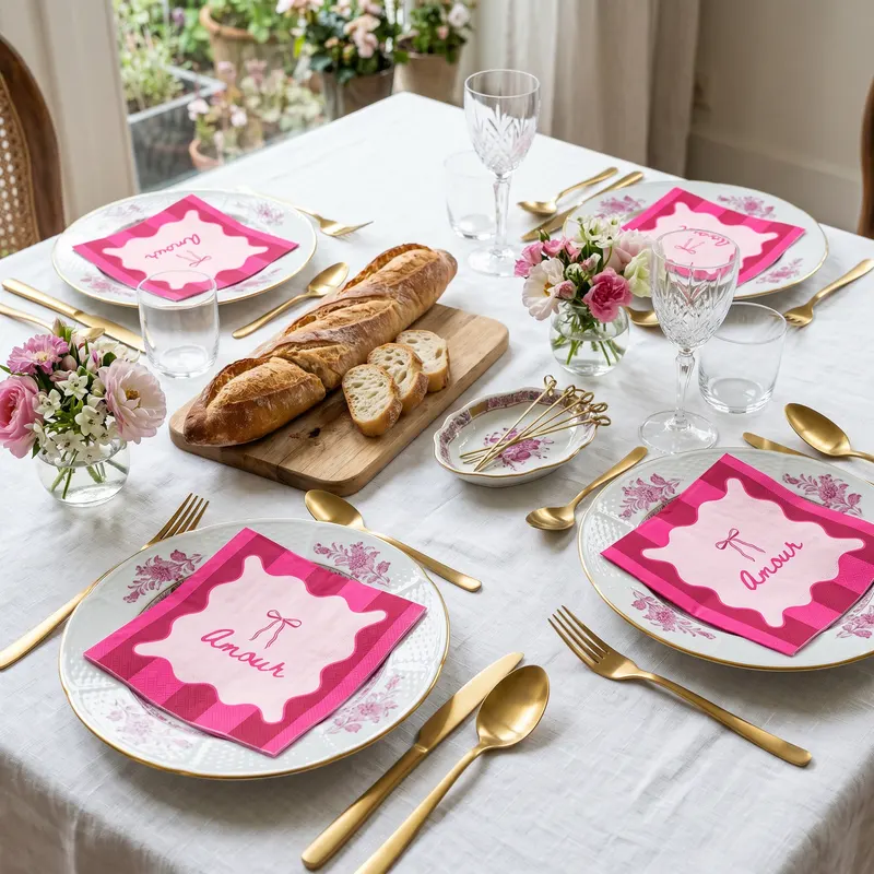Papierservietten Amour aus FSC-zertifiziertem Papier, 3-lagig von Housevitamin in Rot und Rosa, 33 × 33 cm, Ansicht 5