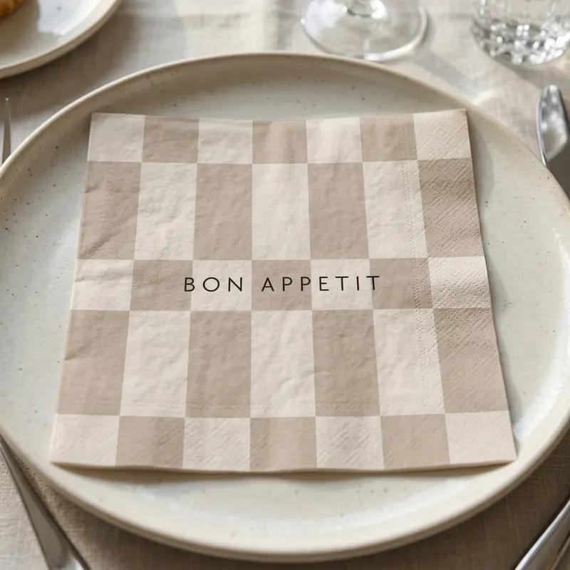 Bon-Appetit-Servietten aus Papier, 3-lagig, 33 × 33 cm von Housevitamin in Beige, Ansicht 4