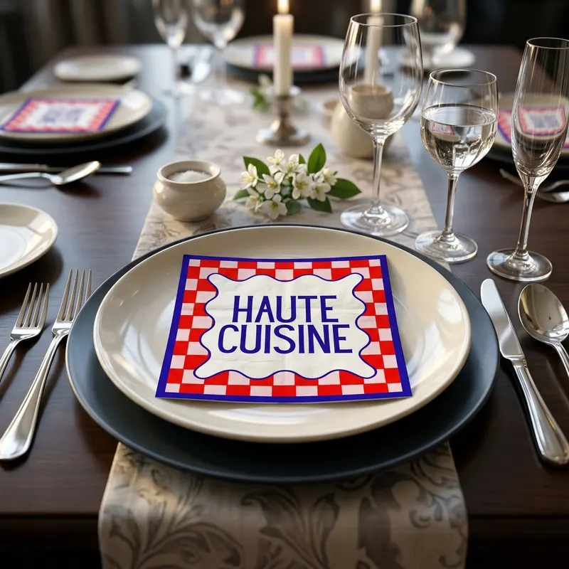 Papierservietten „Haute Cuisine“ aus FSC-zertifiziertem Papier, 3-lagig von Housevitamin in Rot, Blau und Hellrosa, 33 × 33 cm, Ansicht 4