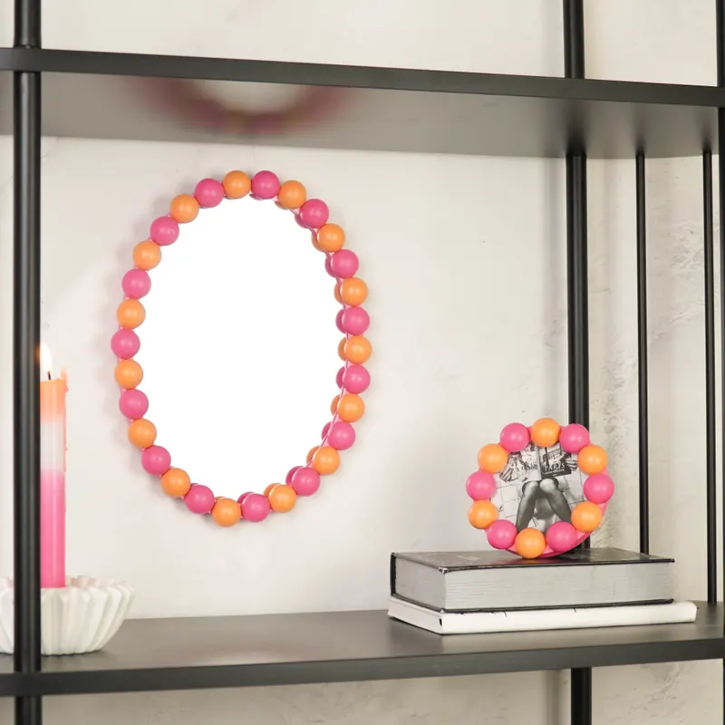 Bilderrahmen Bubbles aus MDF mit Perlenrand von Housevitamin in Neonpink/Orange, 14,5 × 14,5 cm, Ansicht 2