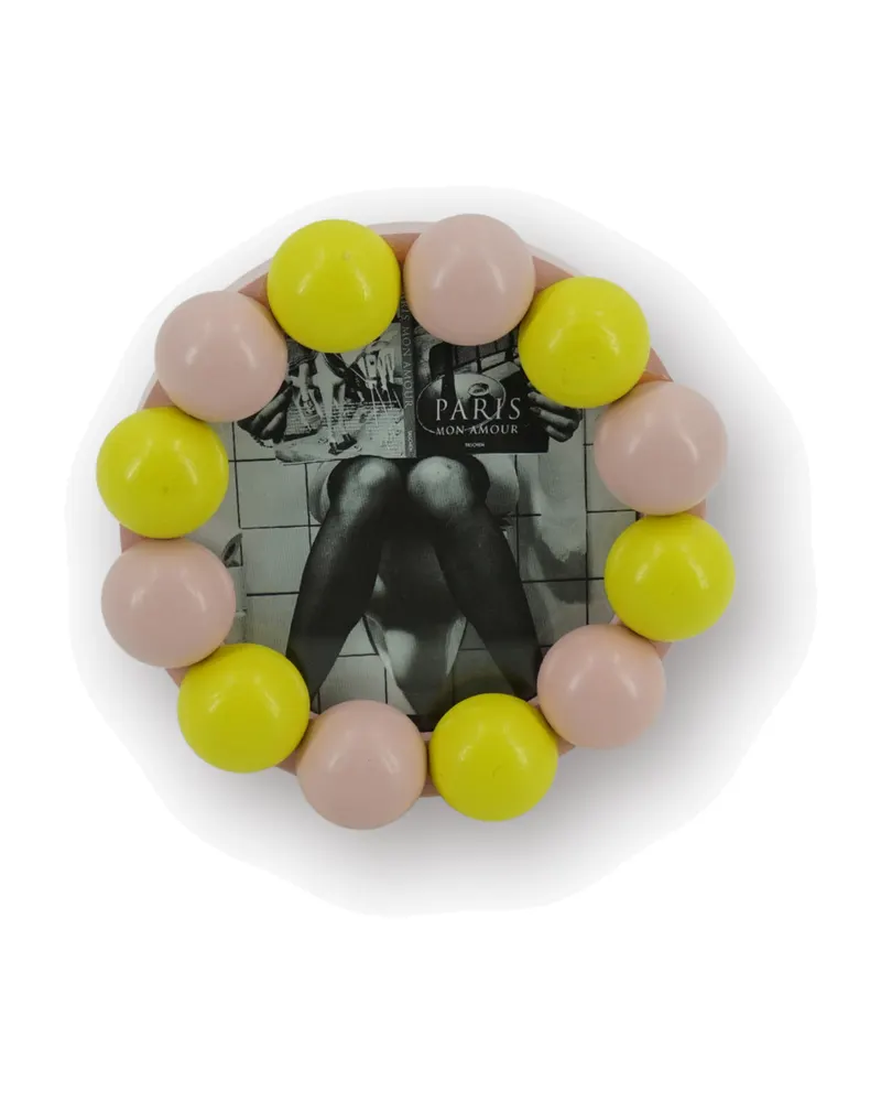 Bilderrahmen Bubbles aus MDF mit Perlenrand von Housevitamin in Hellrosa/Gelb, 14,5 × 14,5 cm, Ansicht 1