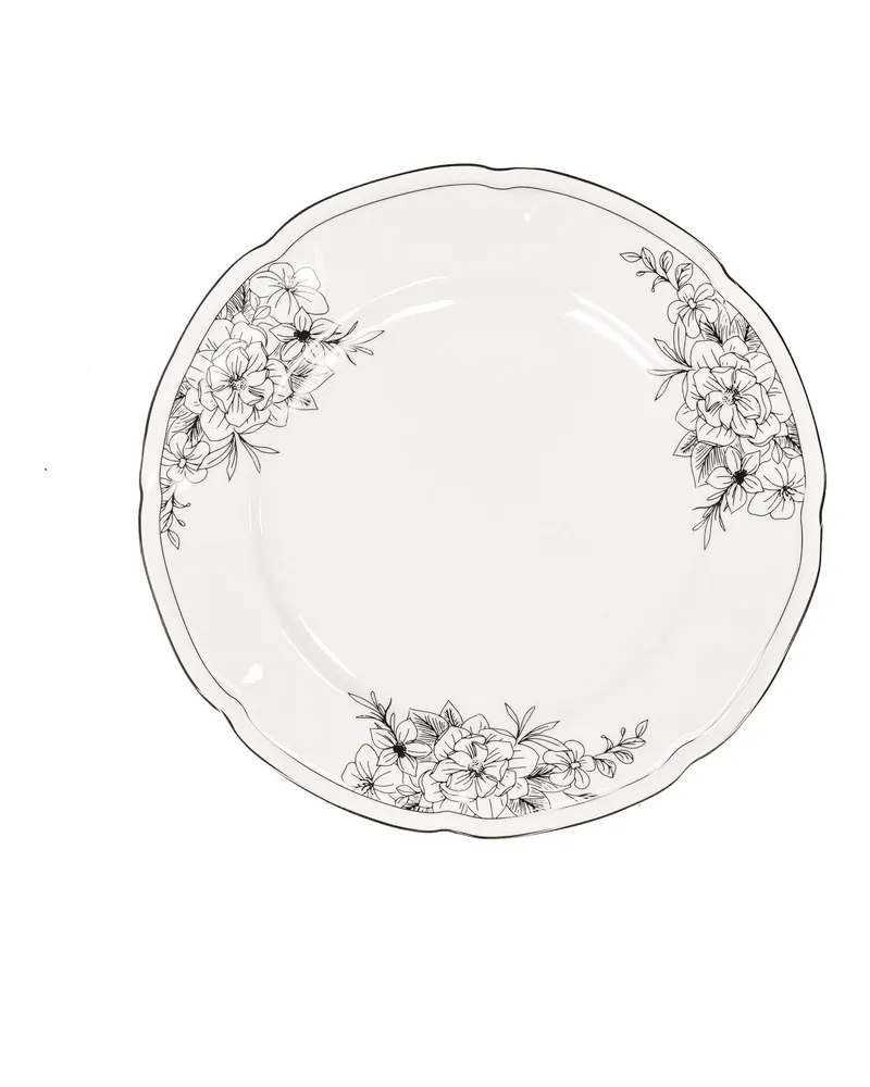 Teller Les Fleurs aus New Bone China von Housevitamin in Schwarz-Weiß, Ø 26 cm, Ansicht 1