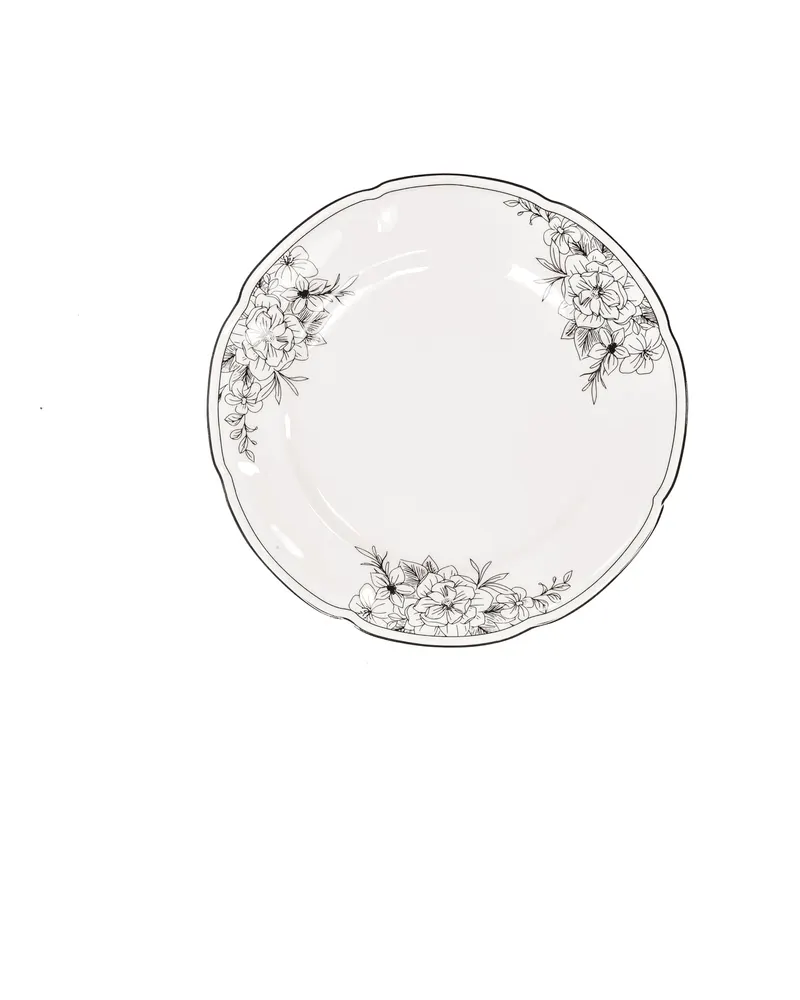Teller Les Fleurs aus New Bone China von Housevitamin in Schwarz-Weiß, 19,5 × 19,5 × 1,2 cm, Ansicht 1