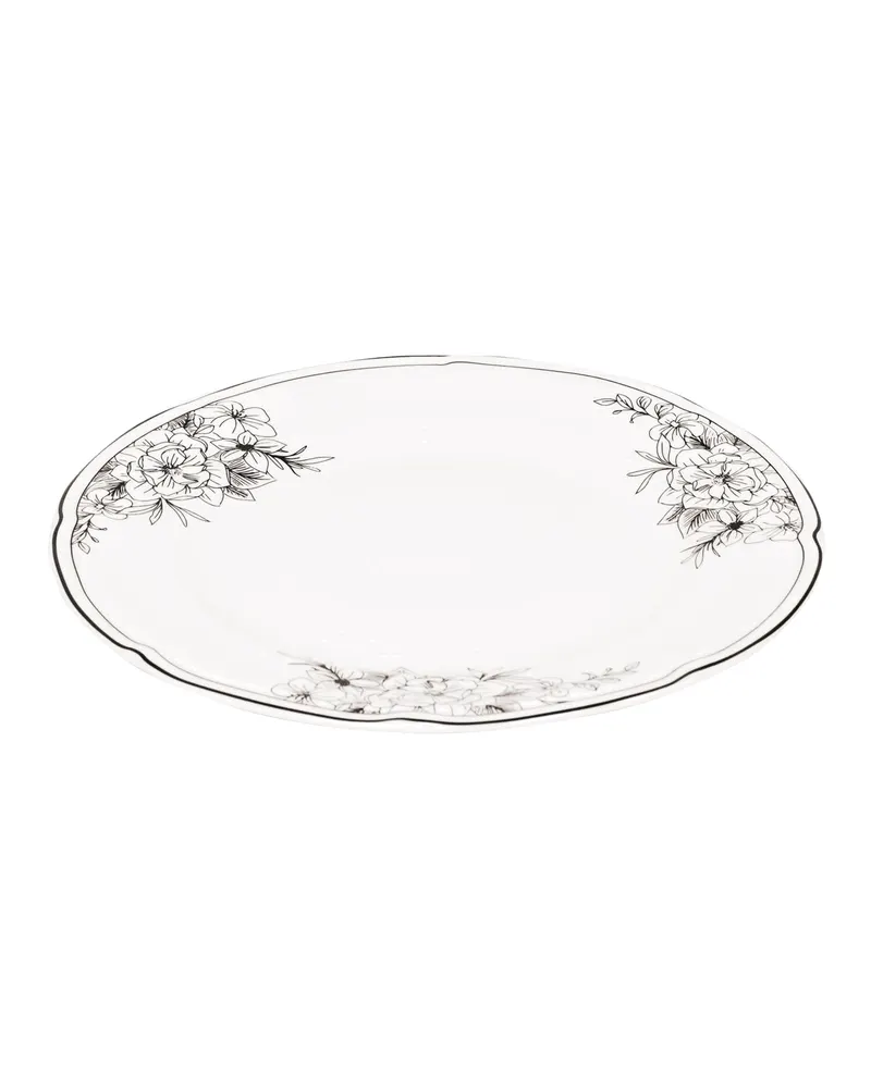 Teller Les Fleurs aus New Bone China von Housevitamin in Schwarz-Weiß, 19,5 × 19,5 × 1,2 cm, Ansicht 2