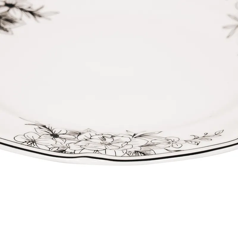 Teller Les Fleurs aus New Bone China von Housevitamin in Schwarz-Weiß, 19,5 × 19,5 × 1,2 cm, Ansicht 3