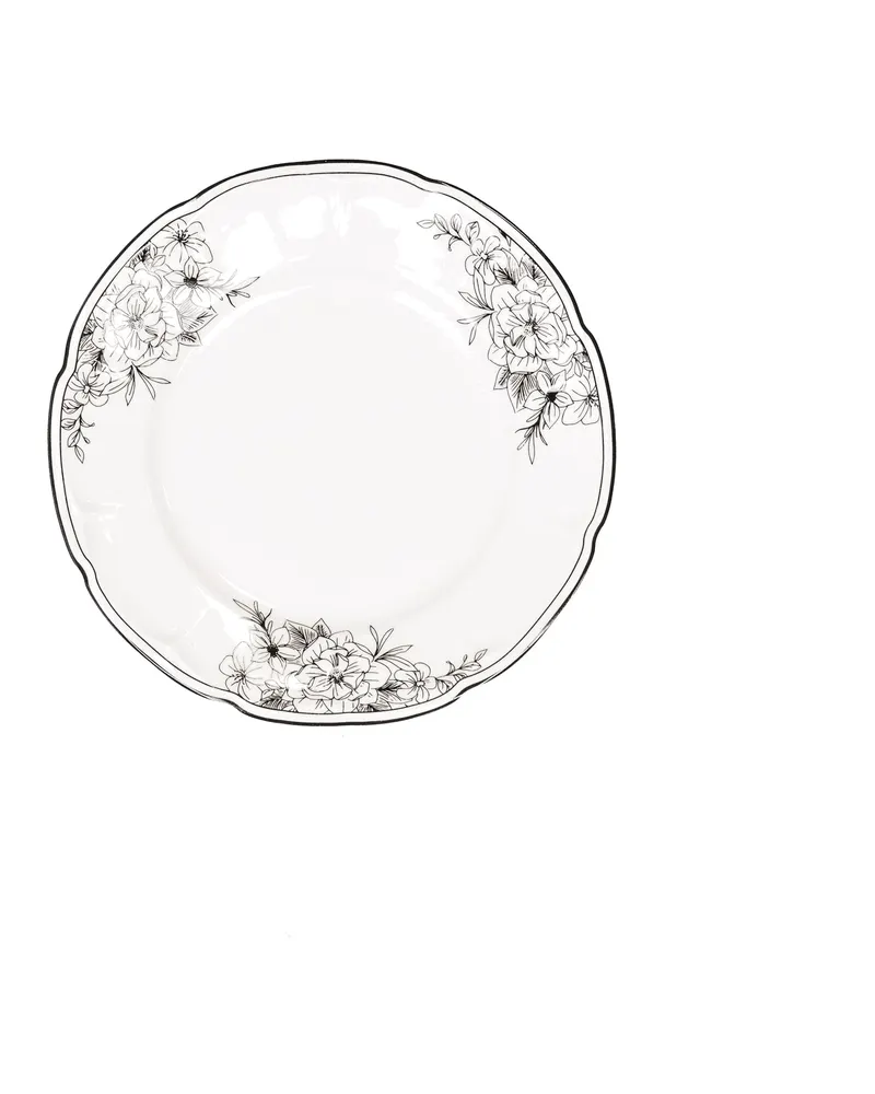 Teller Les Fleurs aus New Bone China von Housevitamin in Schwarz-Weiß, Ansicht 1