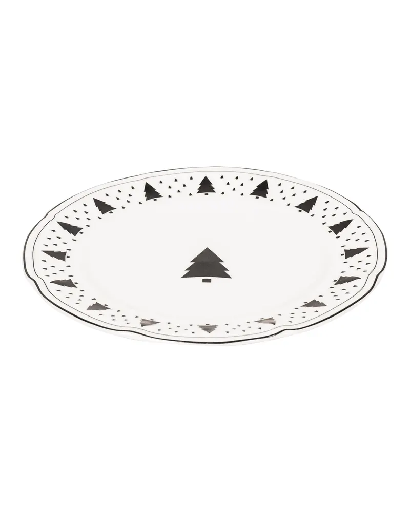Weihnachtsteller mit Tannenbaummotiv aus New Bone China von Housevitamin in Schwarz-Weiß, 19,5 × 19,5 × 1,2 cm, Ansicht 2