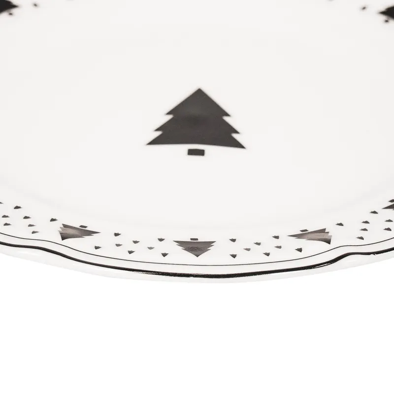 Weihnachtsteller mit Tannenbaummotiv aus New Bone China von Housevitamin in Schwarz-Weiß, 19,5 × 19,5 × 1,2 cm, Ansicht 3